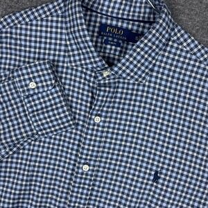 Polo Ralph Lauren Shirt Mens XXL Blue Plaid Slim Fit Long Sleeve Button Twill
